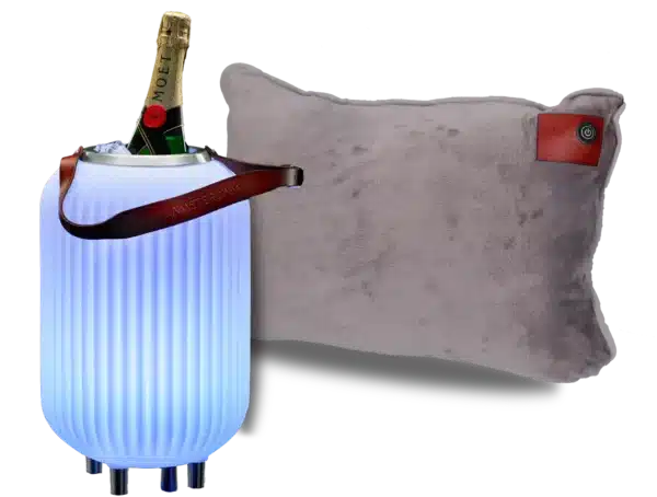 combipakket van een wijnkoeler met een infraood warmtekussen in het grijs combipakket van een wijnkoeler met een infraood warmtekussen in het grijs