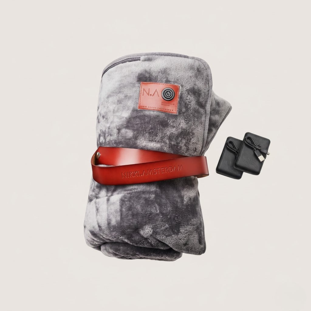 zachte infrarood warmtedeken met een extra powerbank in het grijs