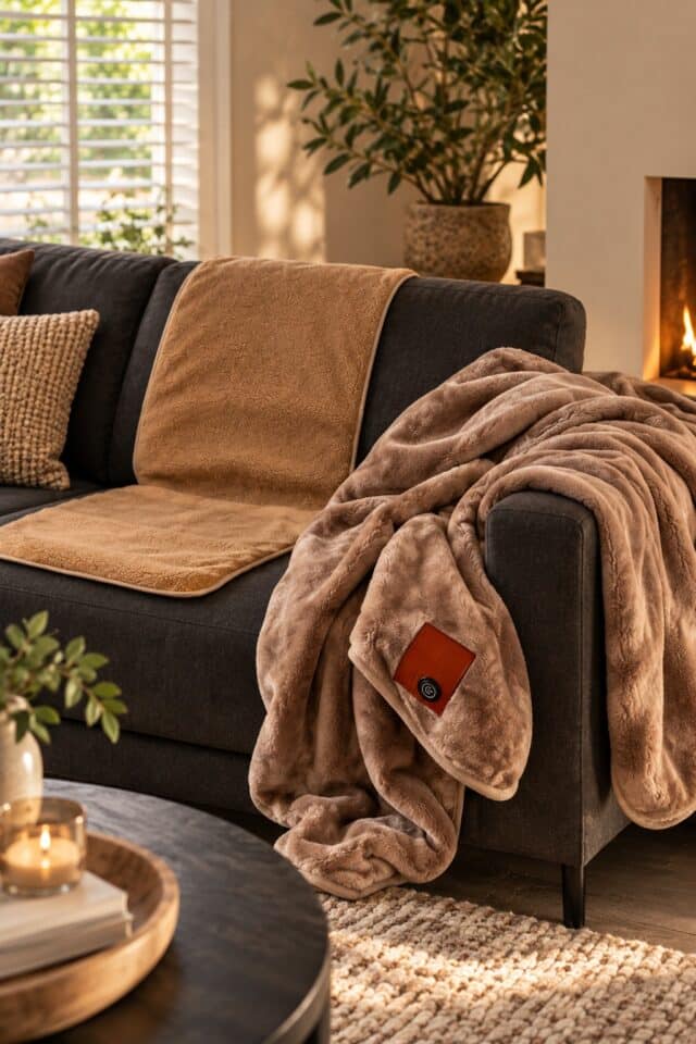 chauffe-siège et couverture chauffante pour le canapé, couleur taupe